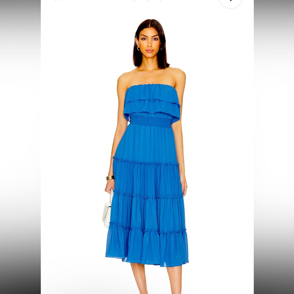 Strapless Ruffle Tiered Dress in Capri Blue